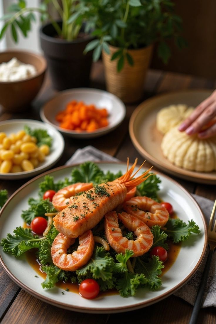"Seafood platter served at a top-rated restaurant in Kollam featuring grilled prawns, fried calamari, mussels, and traditional Kerala sides."